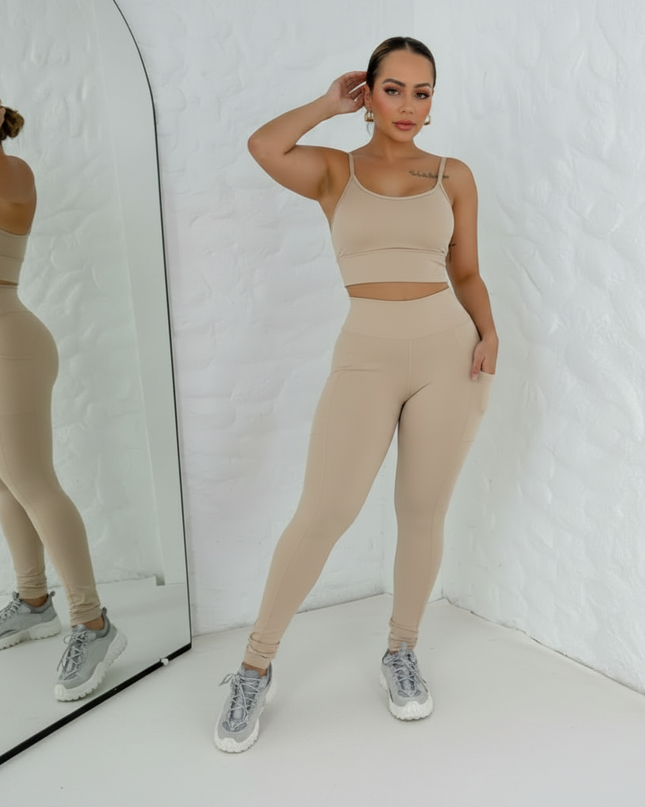 Conjunto fitness legging e top suplex Academia Ribbed 564