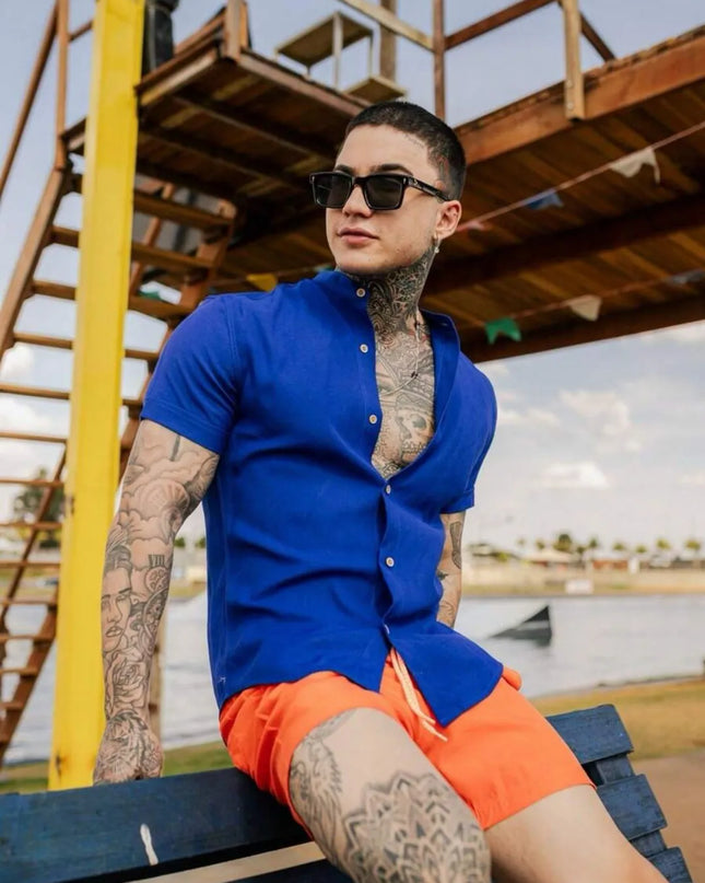 Camisa social masculina gola padre slim fit 255