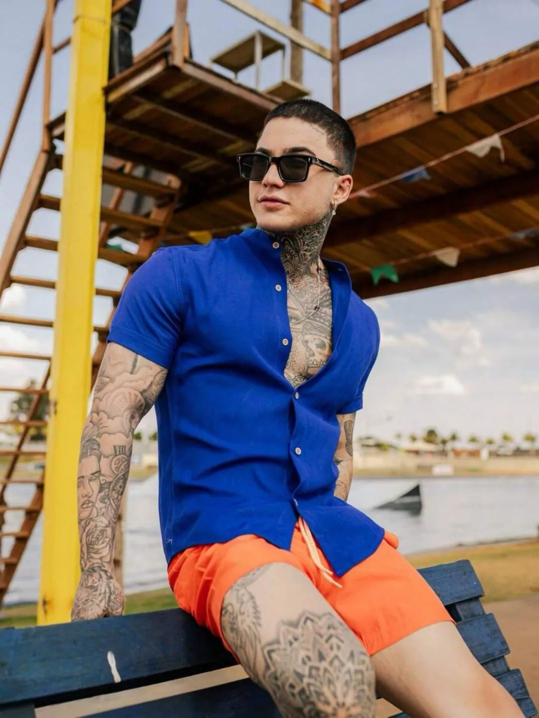 Camisa social masculina gola padre slim fit 255