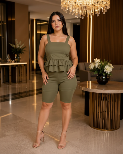 Conjunto Blusa com Short Marrante Liso M/G/GG 36-44 Com Lastex nas costas Casual Elegante Feminino 574