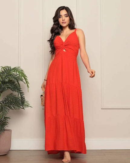 Vestido longo de alça com bojo viscolinho pipoca 278
