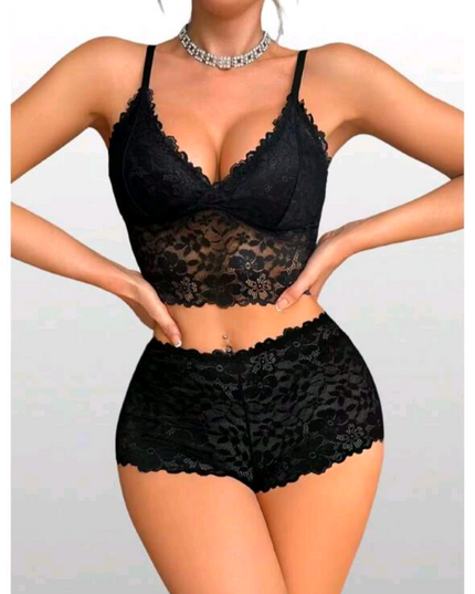 Conjunto cropped caleçon lingerie de renda espera marido 540