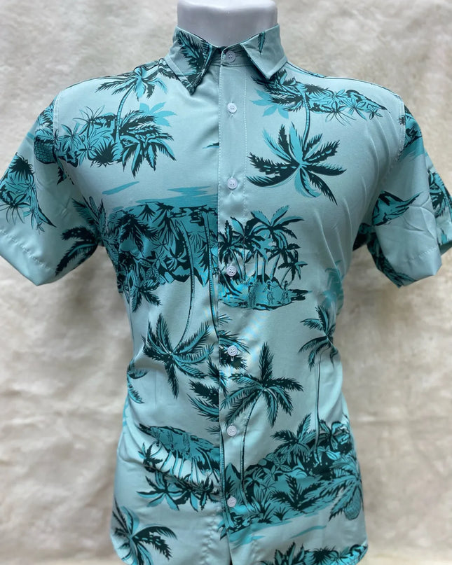 Camisa Floral Havaiana Praia Verão Masculino Manga Curta De Botão Tecido 467