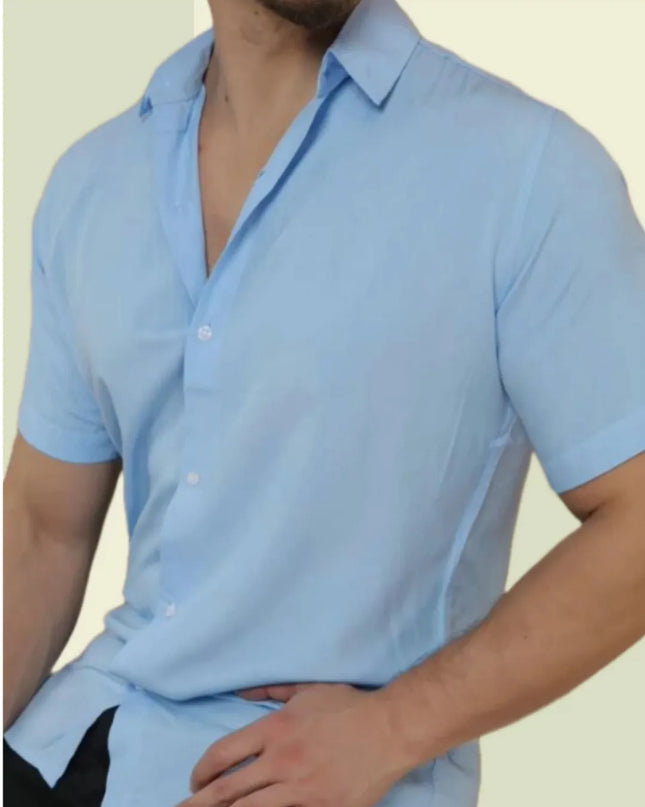 Camisa Social Masculino Manga Curta De Botão Lisa 474