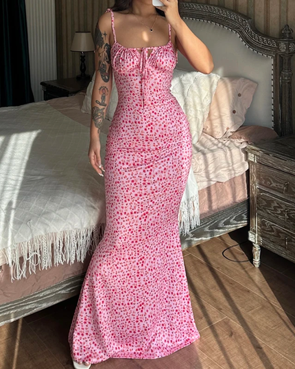 Floral lace backless dress