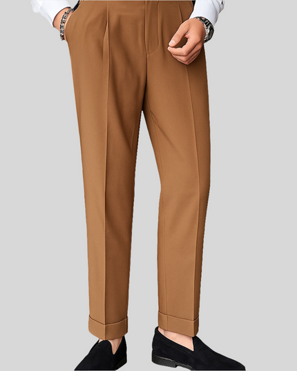 Calças de terno elásticas de cintura alta para homens 13
