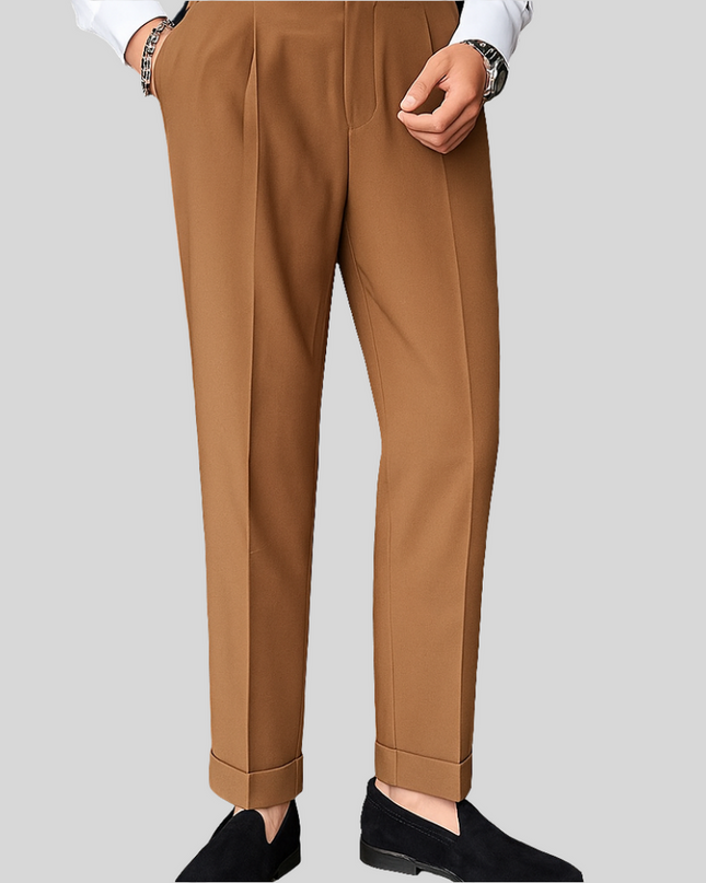 Calças de terno elásticas de cintura alta para homens 13