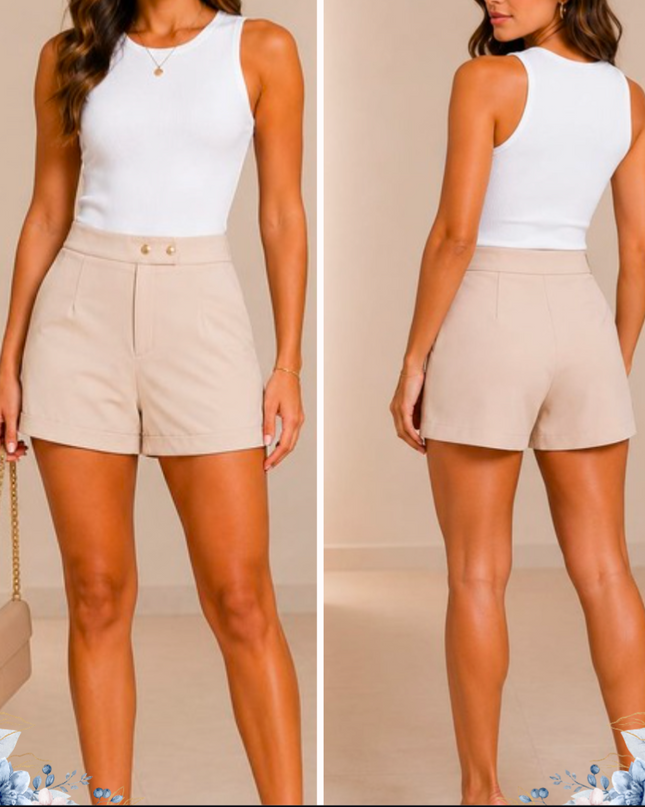 Short Feminino Alfaiataria Cintura Alta com Botões Dourados 598