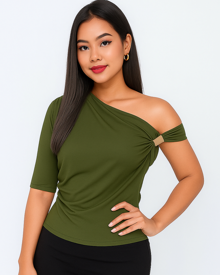 Blusa Feminina Assimétrica de Mangas Curtas