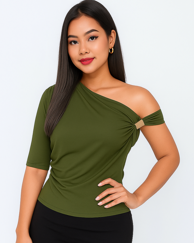 Blusa Feminina Assimétrica de Mangas Curtas