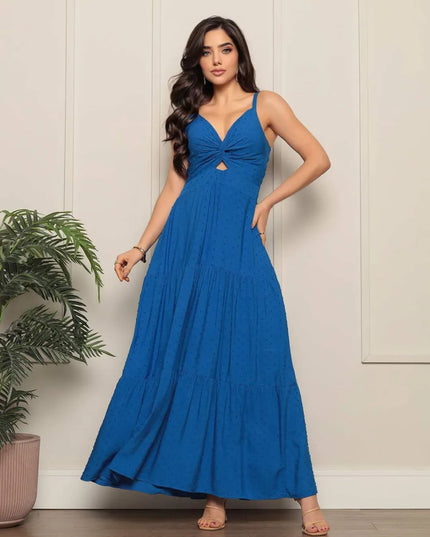 Vestido longo de alça com bojo viscolinho pipoca 278