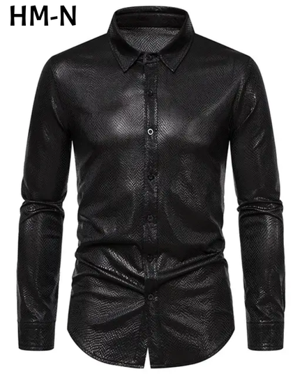 Homem Meia-Noite Camisa Masculina de Manga Longa com Gola Alta Jacquard, Ajuste Solto, Outono, Formal 609