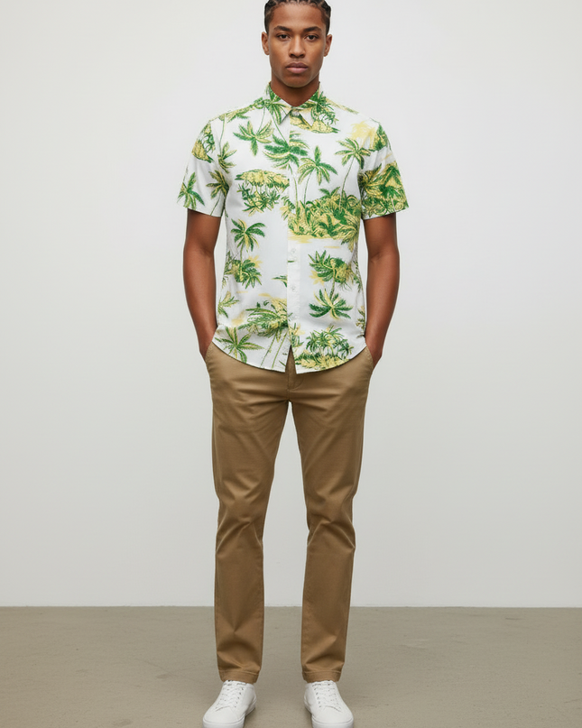 Camisa Floral Havaiana Praia Verão Masculino Manga Curta De Botão Tecido 467