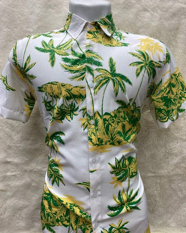 Camisa Floral Havaiana Praia Verão Masculino Manga Curta De Botão Tecido 467