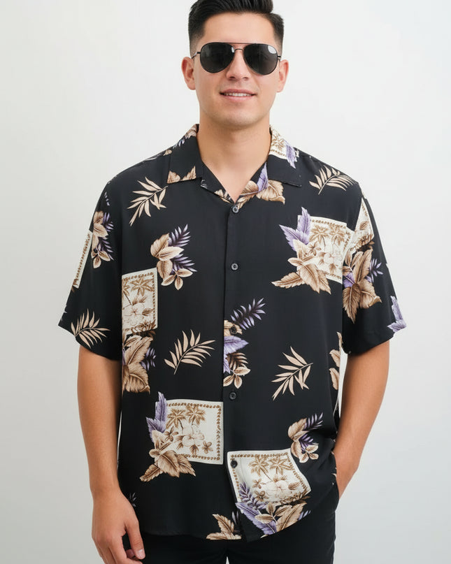 Camisa Floral Havaiana Praia Verão Masculino Manga Curta De Botão Tecido Viscose 477