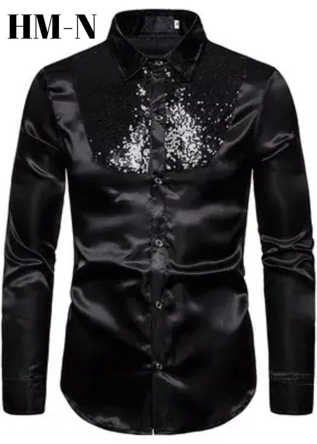Homem Meia-Noite Camisa Homem Meia-Noite com glitter e strass que brilha 611