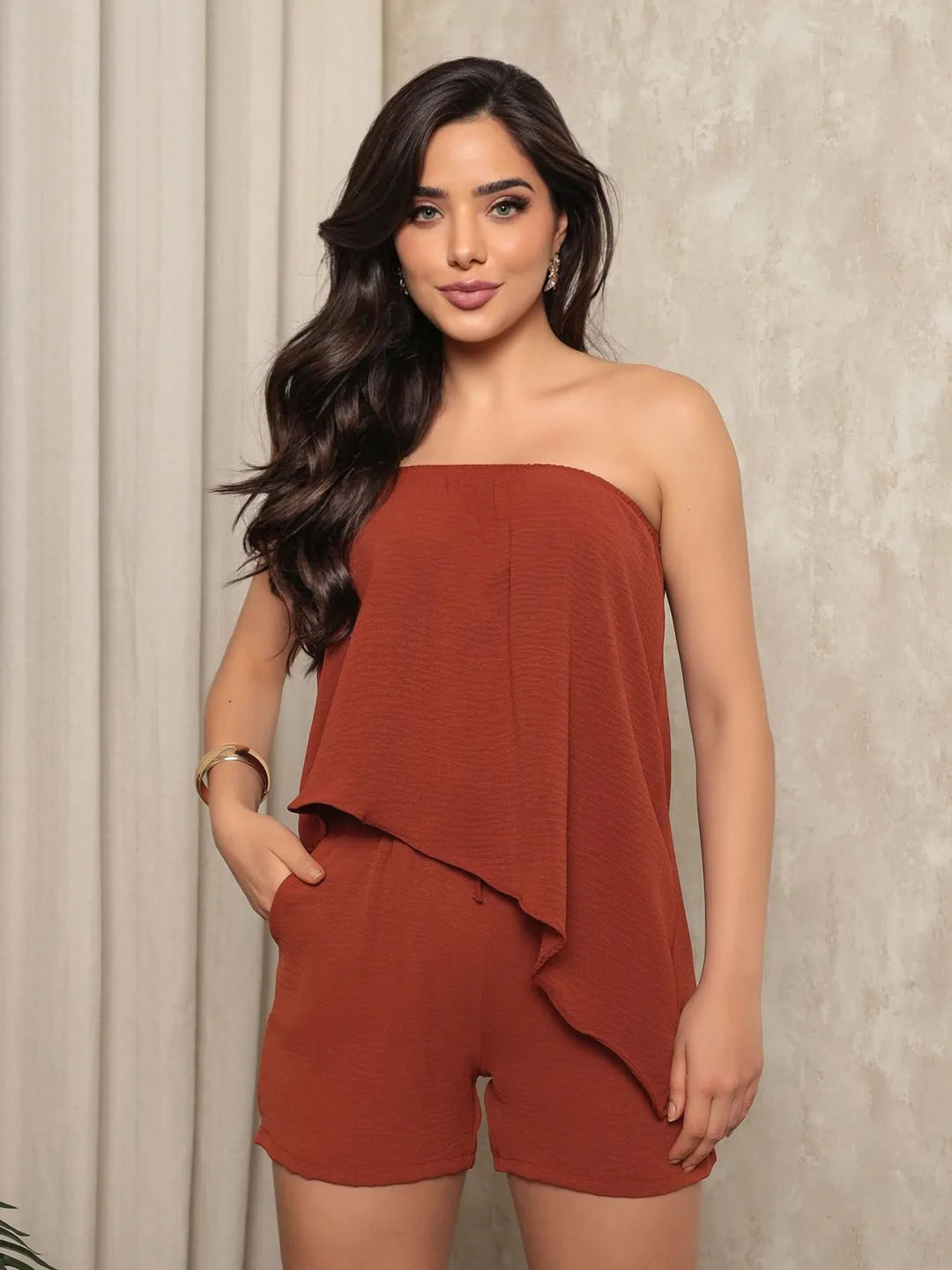 Conjunto de duas pecas de verao para mulheres top tubo e shorts 97