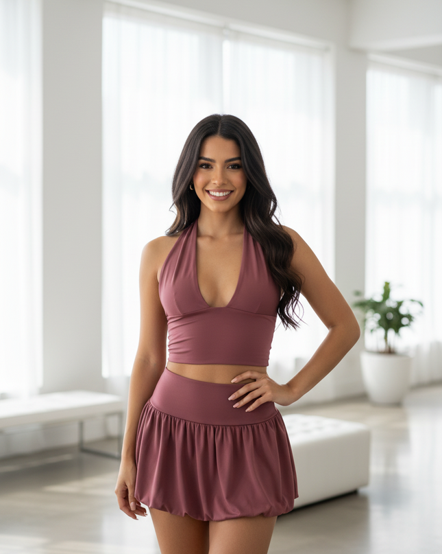 Regata Plissada Simples de Cor Sólida com Decote Halter e Costas Abertas, Verão, Top Vermelha 541