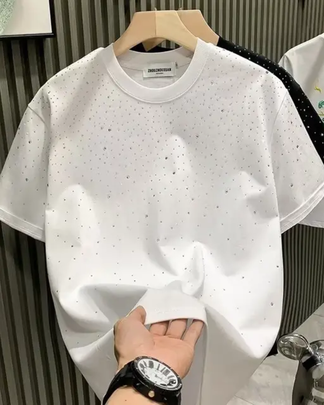 HMN Camisa Masculina, Processo de Perfuração a Quente, Camiseta Masculina Casual de Manga Curta e Gola Redonda 486