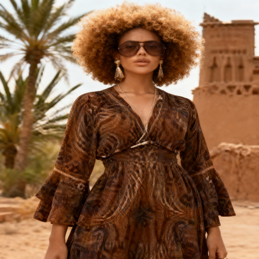 Vestido midi com estampa floral e decote em V de manga comprida 56