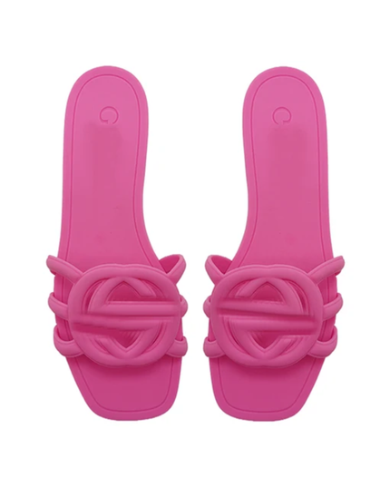 Chinelos femininos entrelaçados com uma palavra 08