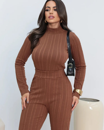 2 peças/Conjunto Camiseta de Manga Longa Ajustada com Costela e Calça Casual de Verão 246