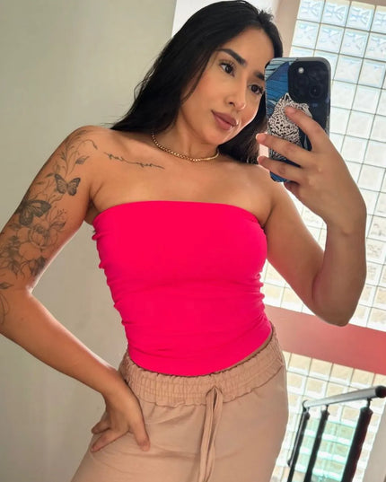 Croppped Tube Top Feminino Sem Alça e Sem Bojo Básico Dupla Camada Suplex Modelador 237