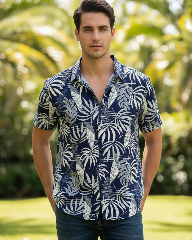 Camisa Floral Viscose Masculina Camisa Estampada Com Botão 466