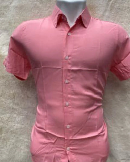 Camisa Social Masculino Manga Curta De Botão Lisa 474