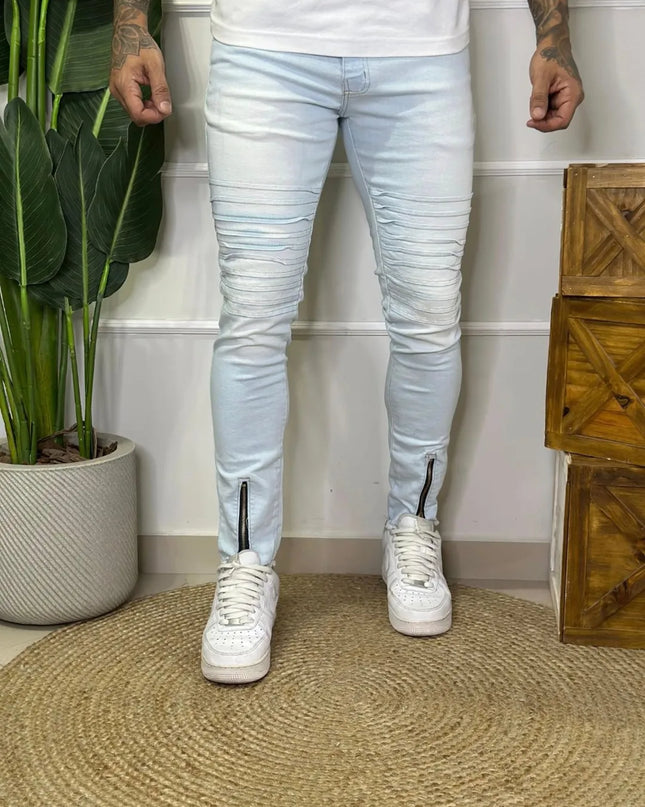 CALÇA MASCULINA JEANS SKINNY ZÍPER NA BARRA 273