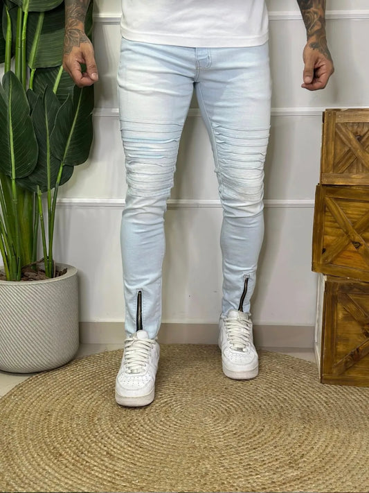 CALÇA MASCULINA JEANS SKINNY ZÍPER NA BARRA 273