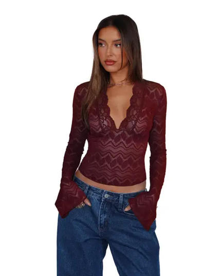 Top cropped feminino sexy de renda transparente 506