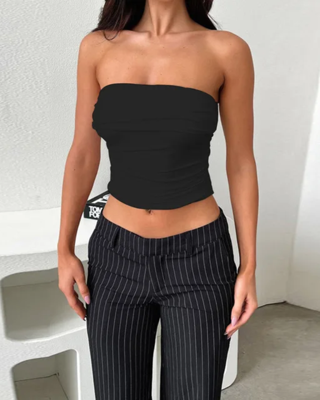 Top cropped sem alças com atilhos no busto e elástico 141