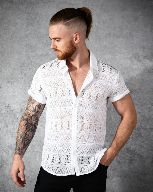 Camisa casual respirável de malha jacquard masculina 35