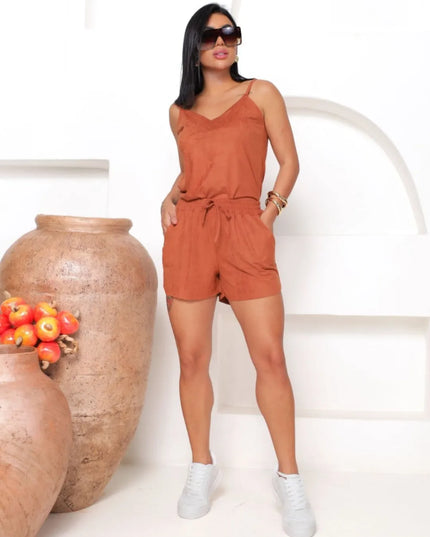 Conjunto Feminino Confortável Short Curto Com Bolso E Blusa De Alça fina 242