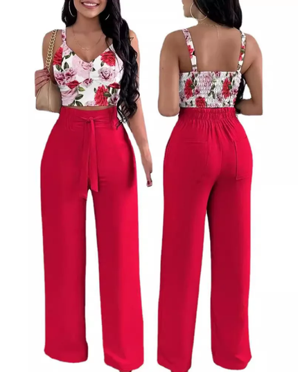 Summer New Fashion Printed Sling Pants Two piece Set
