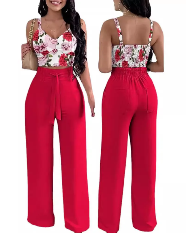 Summer New Fashion Printed Sling Pants Two piece Set