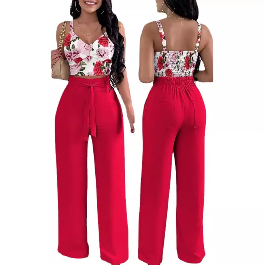 Summer New Fashion Printed Sling Pants Two piece Set