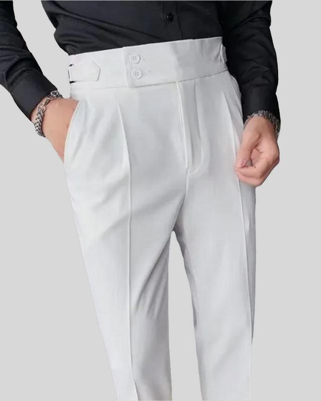 Calças de terno elásticas de cintura alta para homens 13