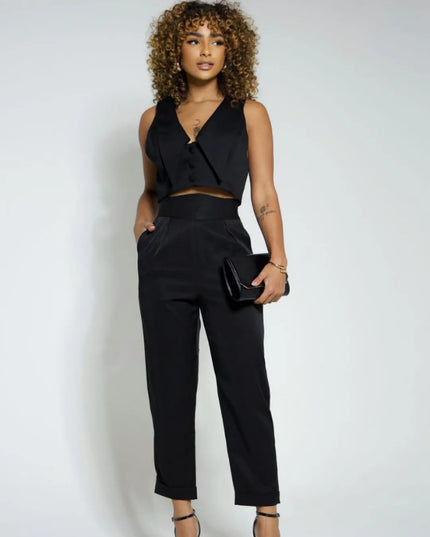 Conjunto colete e calça em alfaiataria estoque 90