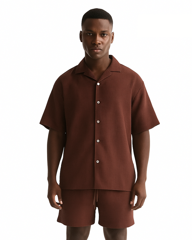 Conjunto 2 Peças: Camisa Texturizada e Shorts com Caimento Solto