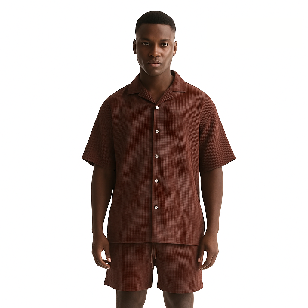 2-Piece Set: Textured Shirt and Loose-Fit Shorts