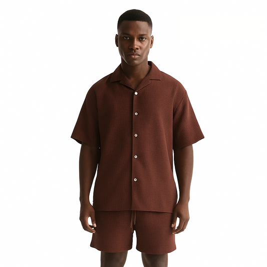 2-Piece Set: Textured Shirt and Loose-Fit Shorts