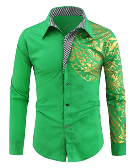 Homem Meia-Noite Top Masculina de Manga Longa com Botões, Casual, Estampa Geométrica Contrastante, Gráfico Disco, Gola 608