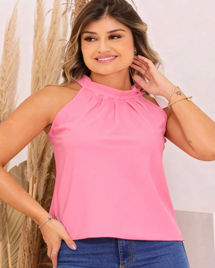 Regata Feminino Blusa Gola Alta Liso Em Crepinho Moda Verão Tamanho Forma Pequeno 229