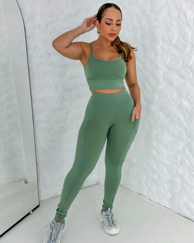Conjunto fitness legging e top suplex Academia Ribbed 564