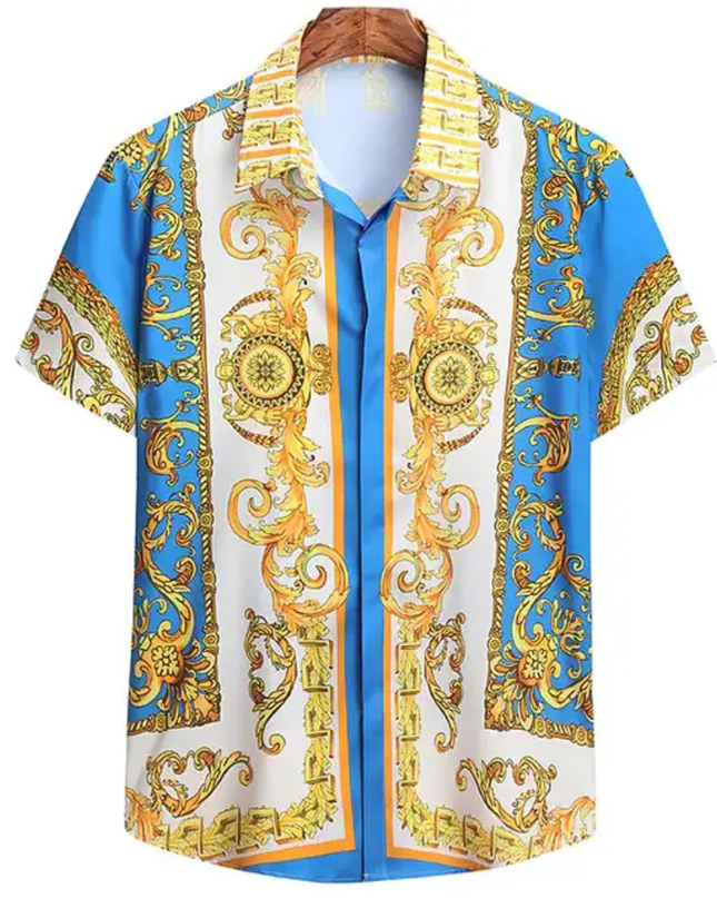 Camisa masculina de manga curta com estampa étnica havaiana 34