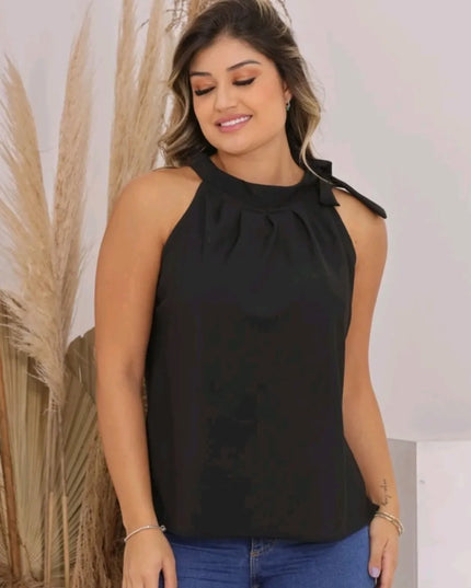 Regata Feminino Blusa Gola Alta Liso Em Crepinho Moda Verão Tamanho Forma Pequeno 229