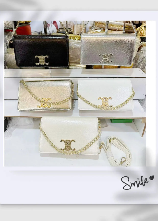 Bolsa de ombro com corrente dourada simples e elegante CC decoração de metal de alta qualidade 336