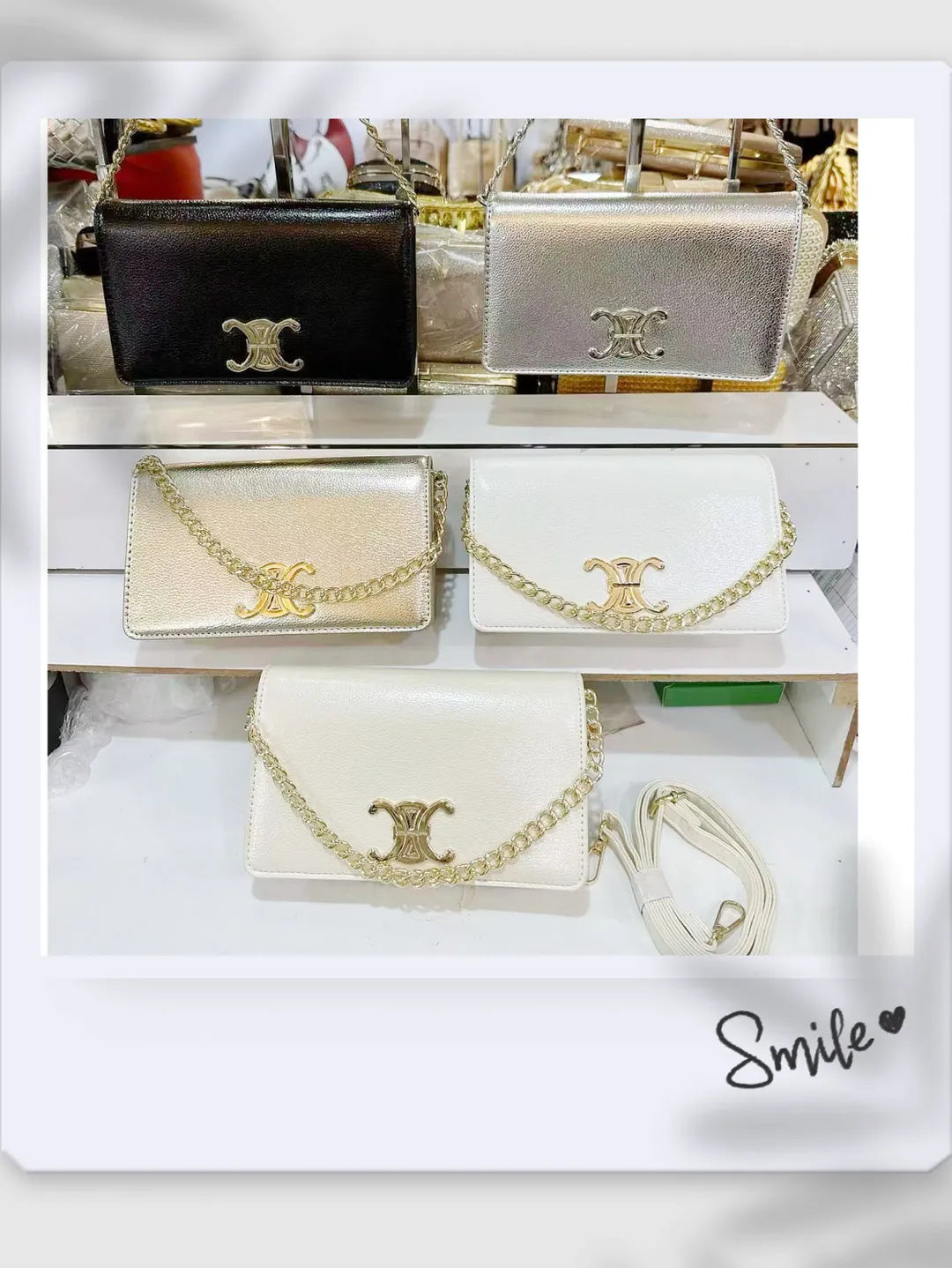 Bolsa de ombro com corrente dourada simples e elegante CC decoração de metal de alta qualidade 336